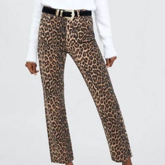 Zara Denim - Zara Animal Cheetah Print High-Waist Mom Fit Jeans Size 8 Bloggers Favorite